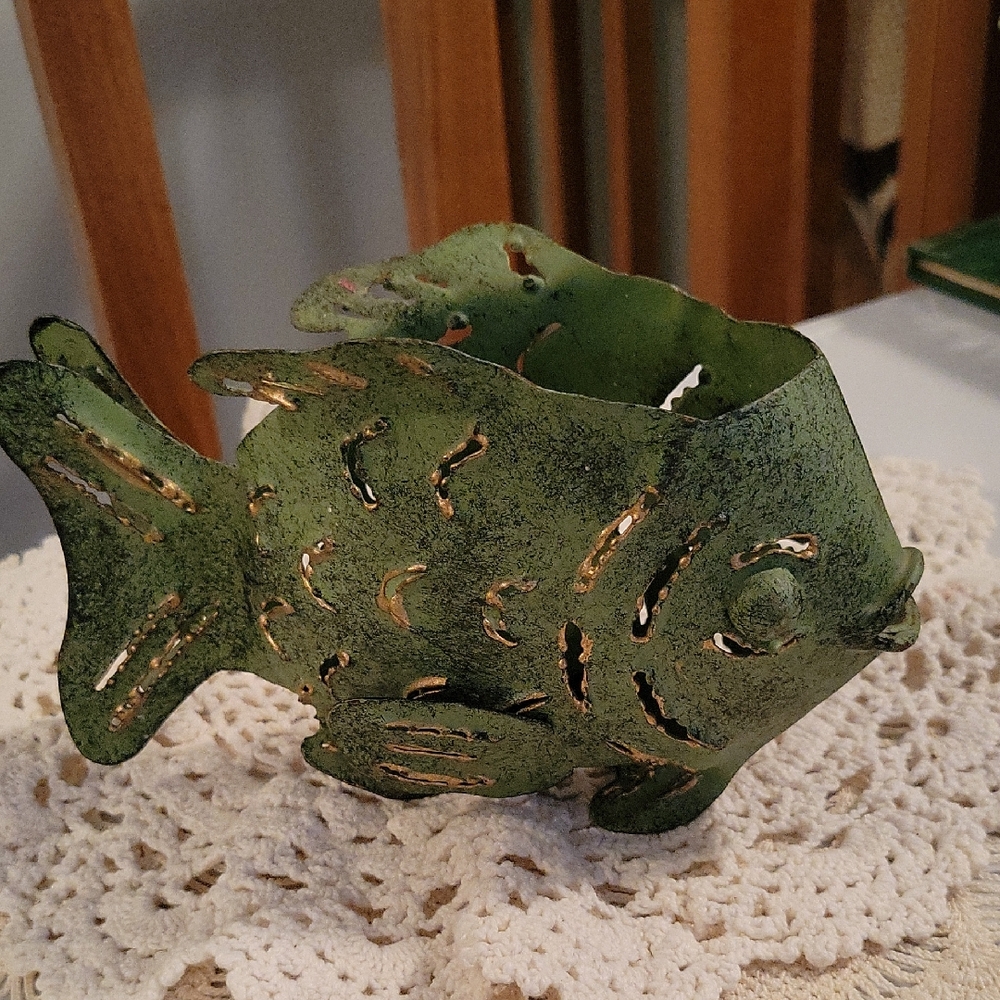 🐠Verdigris fish votive candle holder